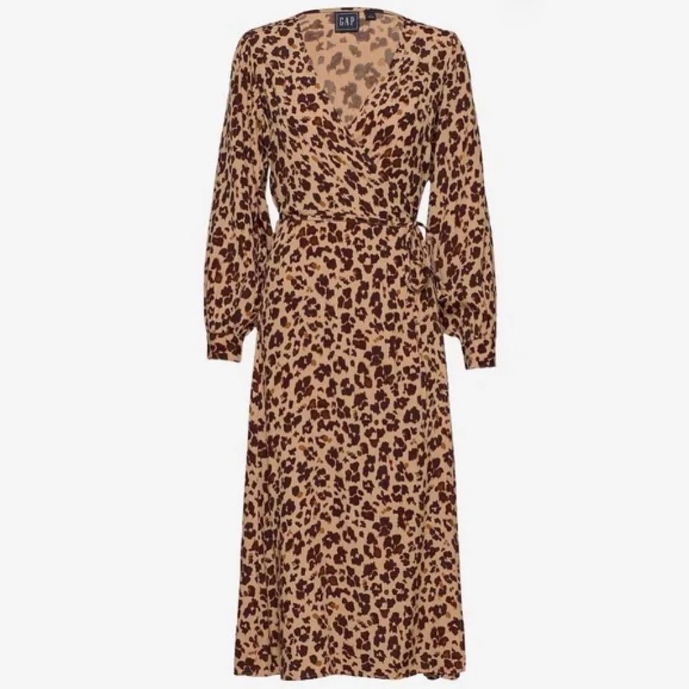Gap Leopard Print Wrap Midi Dress Size 8 - Picture 2 of 9